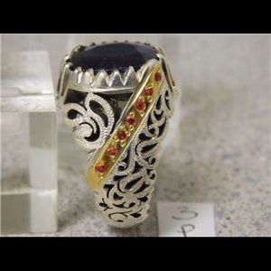 HANDMADE SILVER RING, GENUINE LARGE SAPPHIRE /RUBY